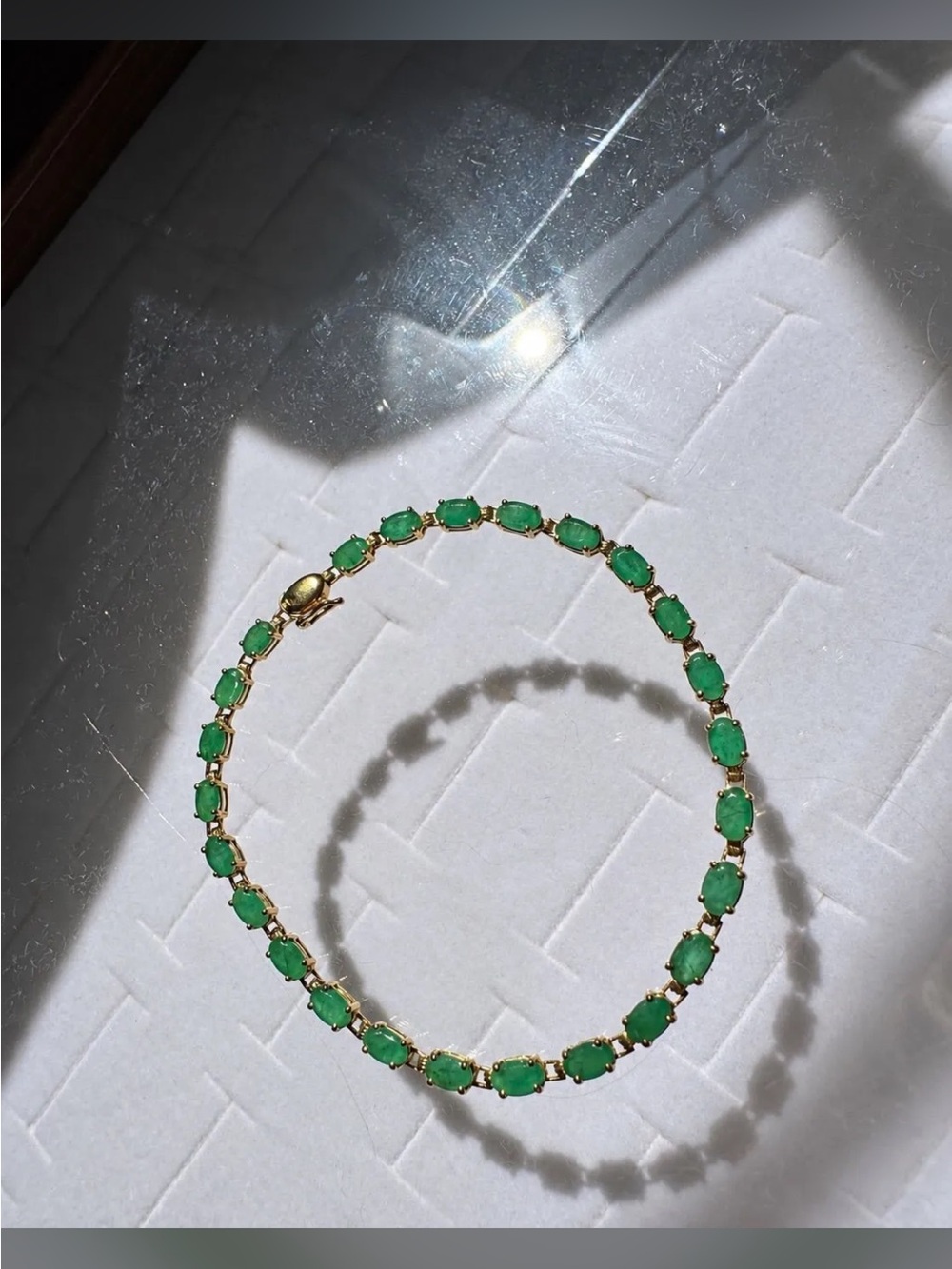 Gold Tennis Necklace with Green Stone Accents